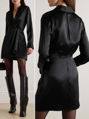 NEW Reformation Alaine 100% Silk Dress Black 2